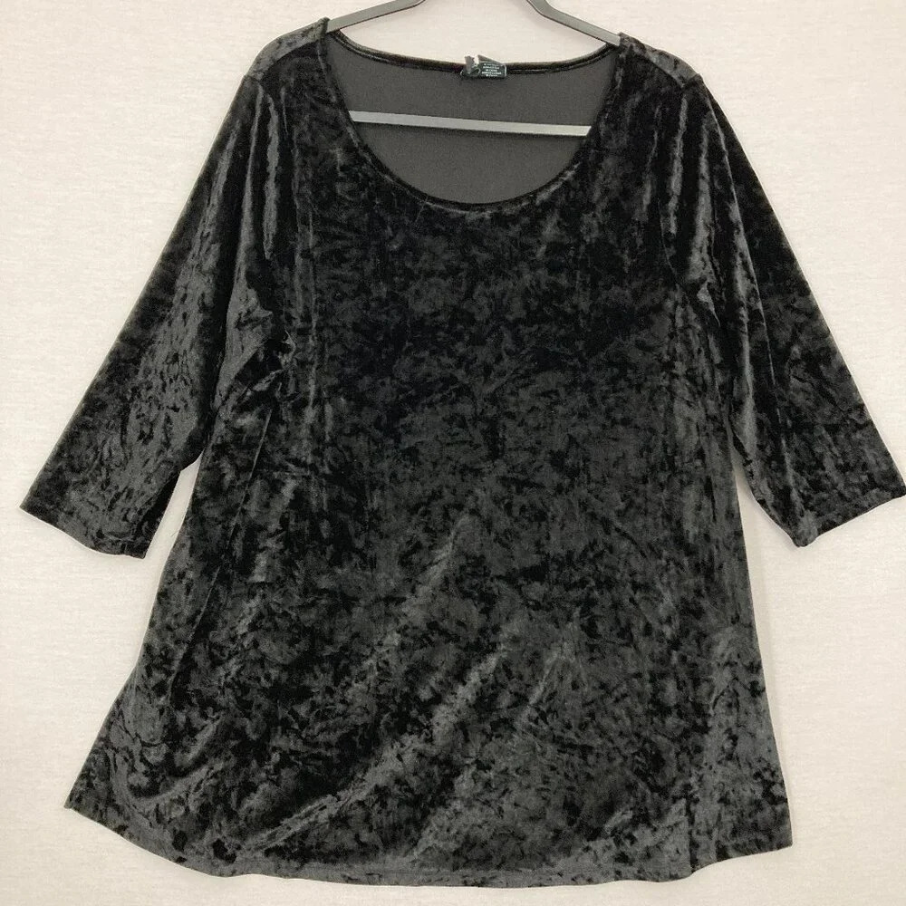 Cynthia Rowley Black Velvet Round‎ Neck Stretch 3/4 Sleeve Top size 1X